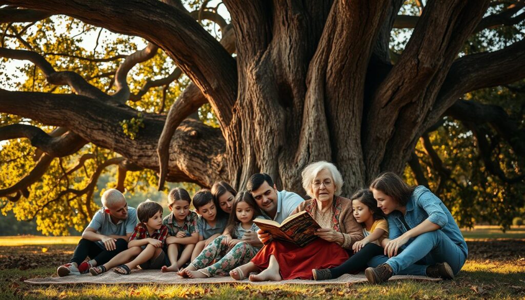 family storytelling under a tree family storytelling under a tree
